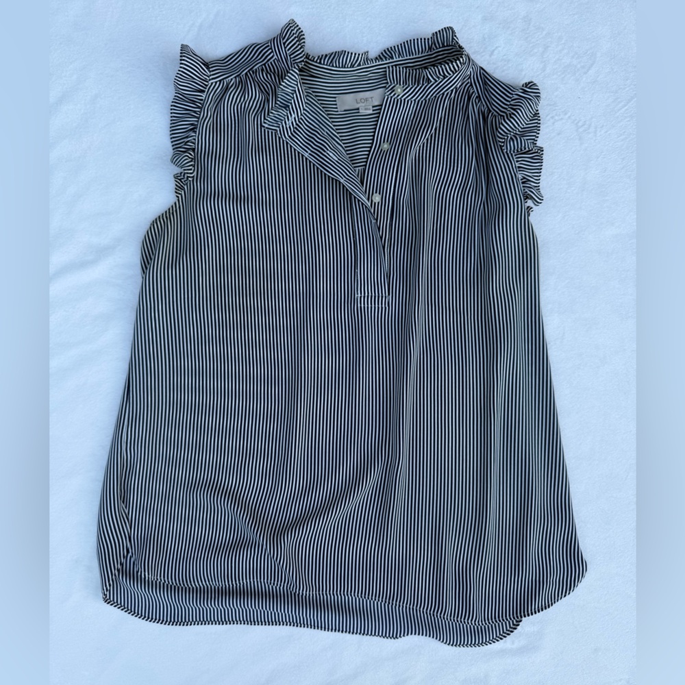 LOFT Navy and White Sleeveless Striped Shirt